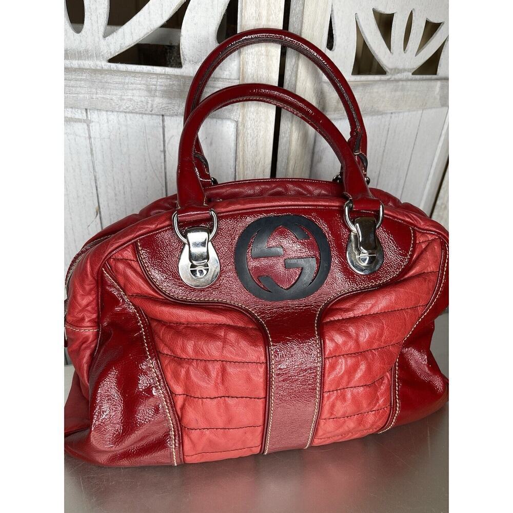 Gucci Snow Glam Boston Top Handle Bag Y2K Patent Red Leather